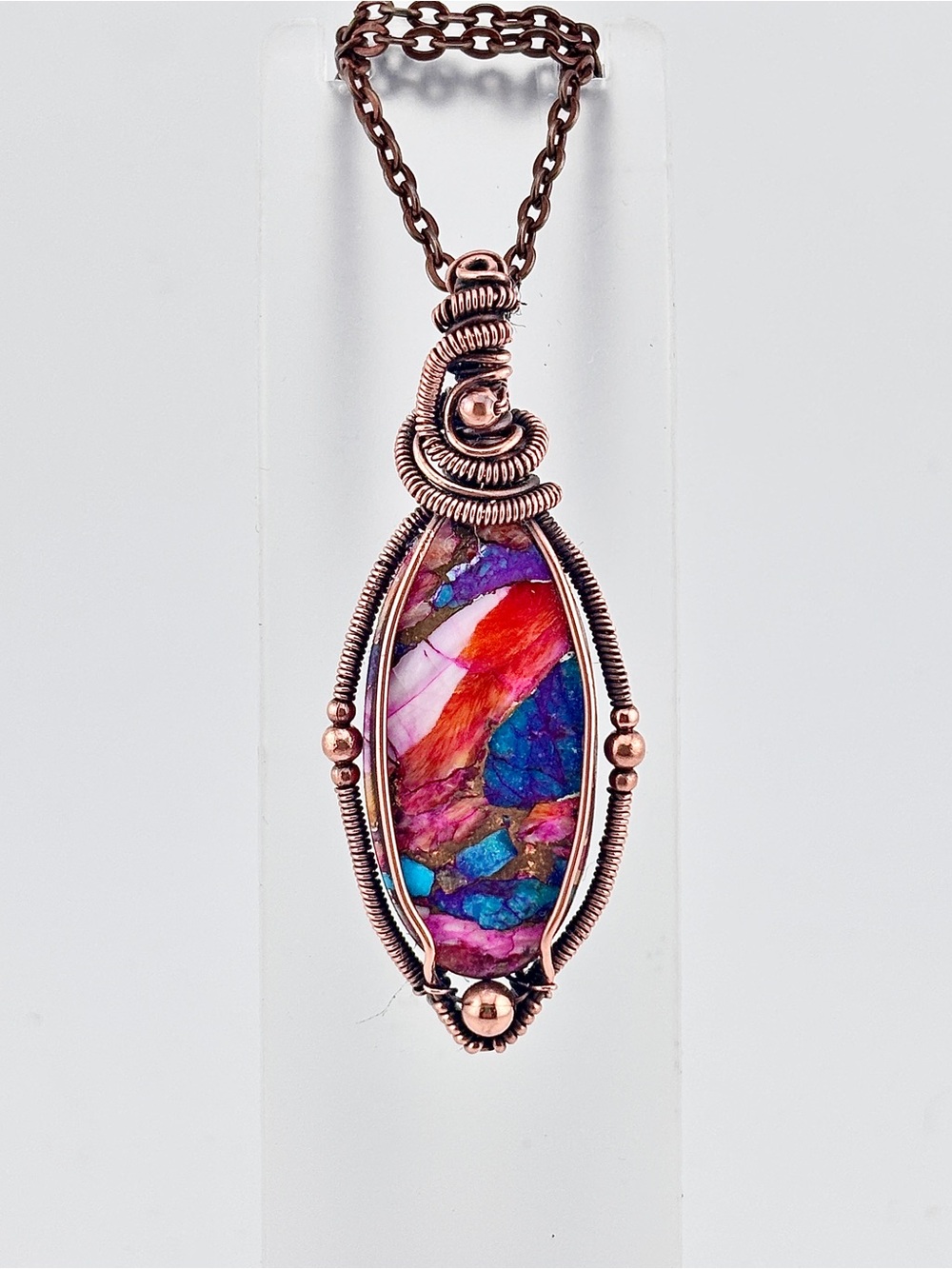 HANDMADE Spiny Oyster Composite Copper Wire Wrapped Artisan Pendant Necklace